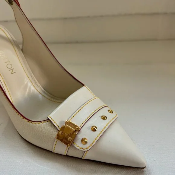 Louis Vuitton White Leather Heels - Vintage